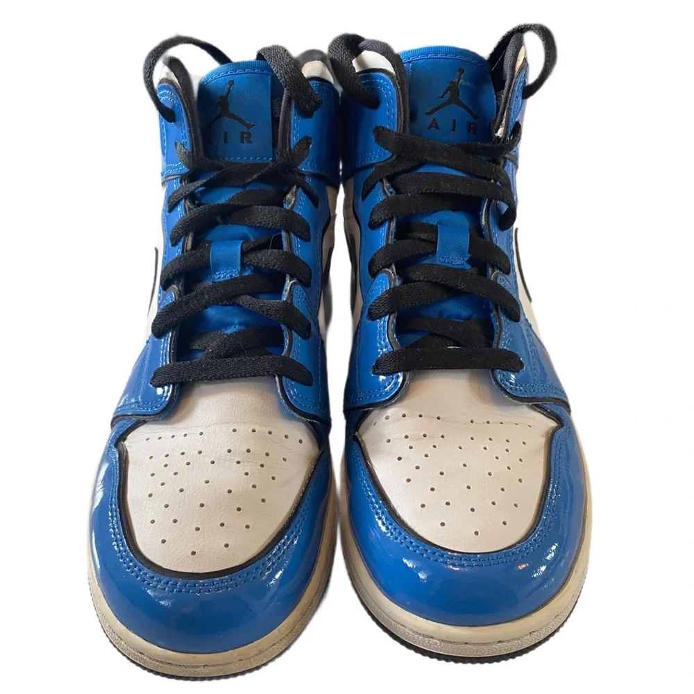 Nike Air Jordan 1 Mid Rise Signal Blue/White Size 7 Y